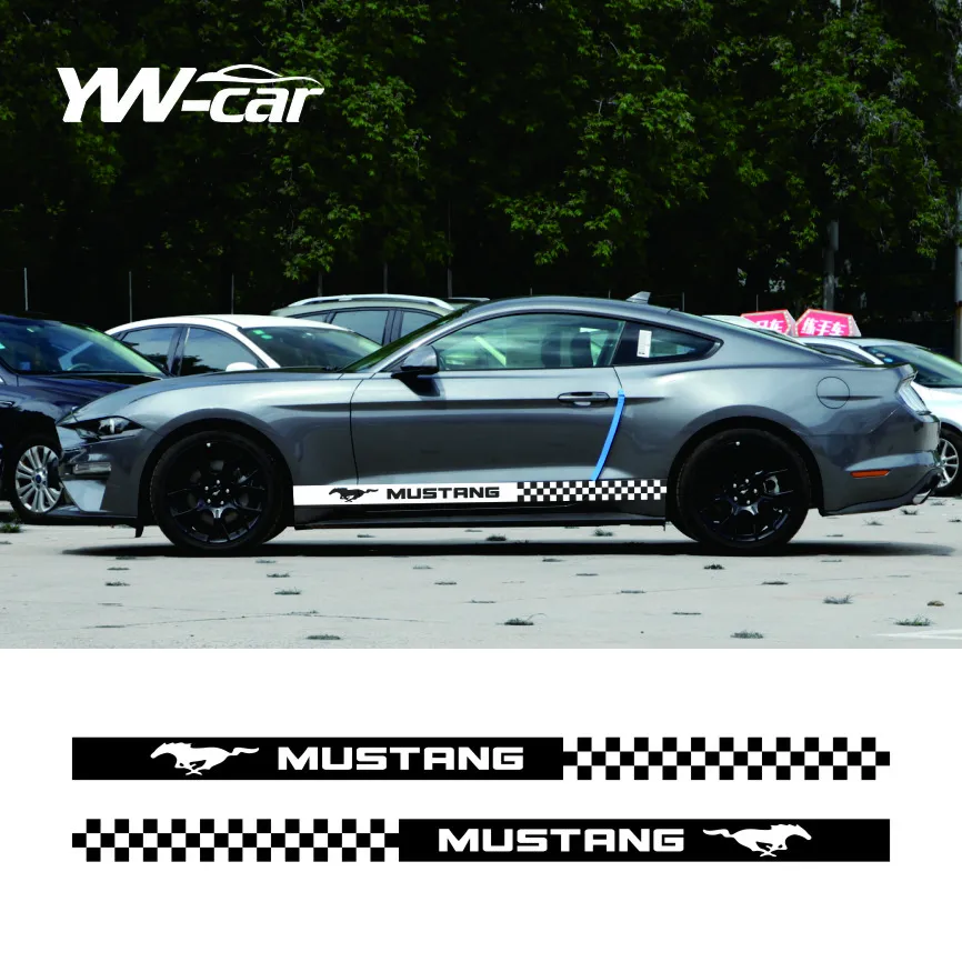 2 шт Боковая наклейка автомобиля Виниловые наклейки в полоску, обертывания, наклейки для кузова, стайлинг автомобиля для Ford Mustang1