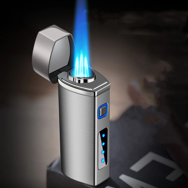 Металлическая турбо-зажигалка USB 3 Jet Torch, мощные Ветрозащитные Видимые газовые зажигалки С резаком для сигар, светодиодный индикатор питания, прикуриватель для сигар1