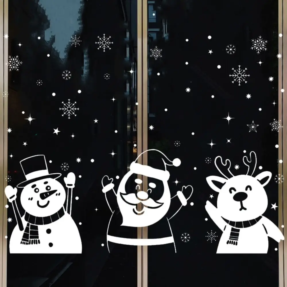 Мультфильм Санта Клаус Снеговик Лось Наклейки На Окно Рождественская Снежинка Электростатическая Наклейка На Стену Для Домашнего Новогоднего Украшения1