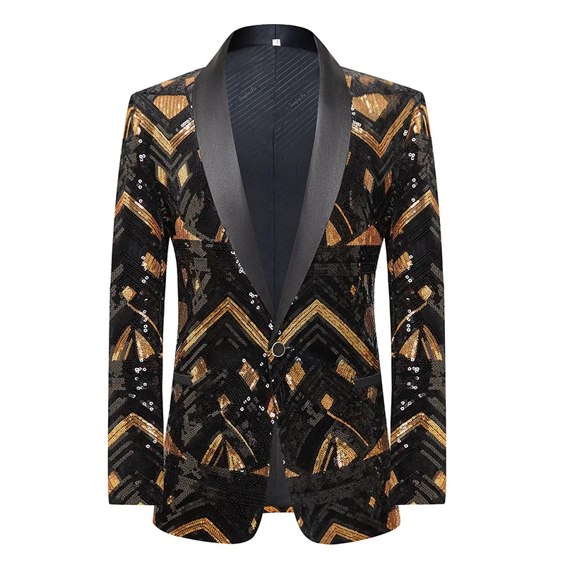 Новое мужское пальто, блейзер с черными золотыми блестками, платье для выступления на свадьбе в ночном клубе (только куртка)1