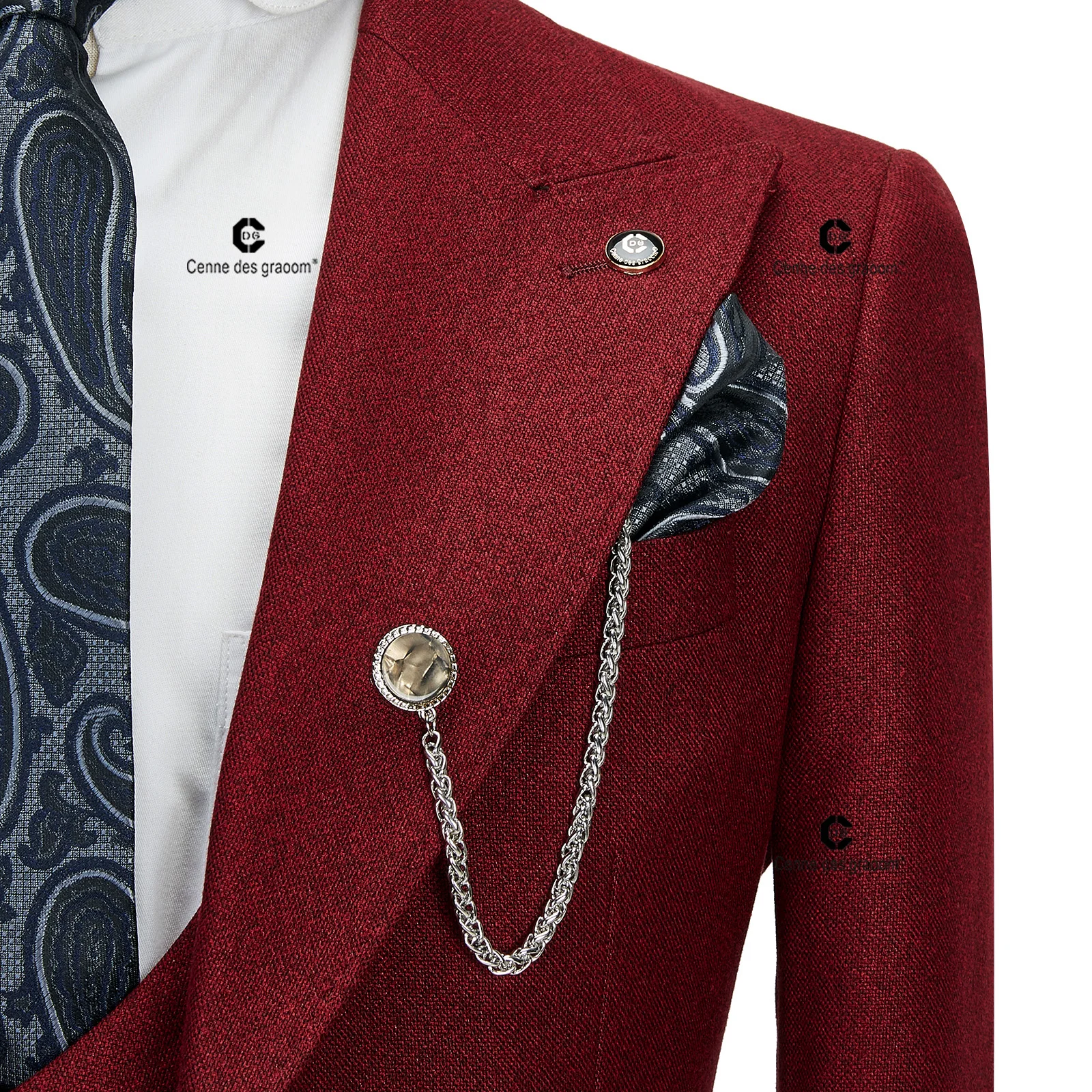 Темно-бордовый мужской костюм Centne Des Graoom, элегантный однобортный пиджак на 1 пуговице, жилет, Брюки, деловой Повседневный свадебный костюм Homme1