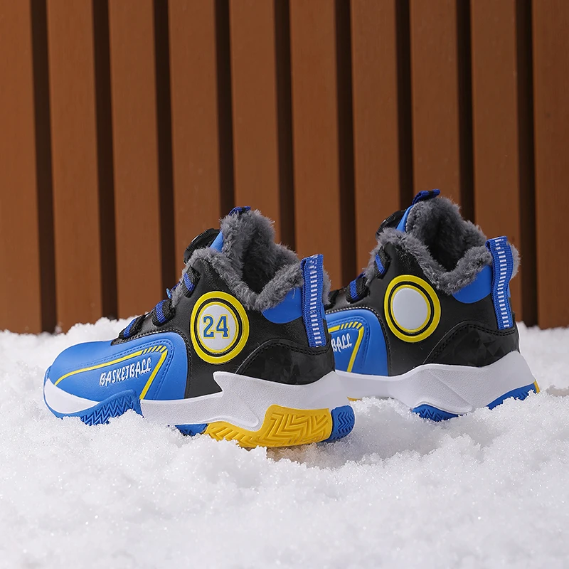 Зимняя детская обувь, кожаная модная детская баскетбольная обувь, плюшевые теплые зимние ботинки для мальчиков, зимние ботильоны для занятий спортом на открытом воздухе2