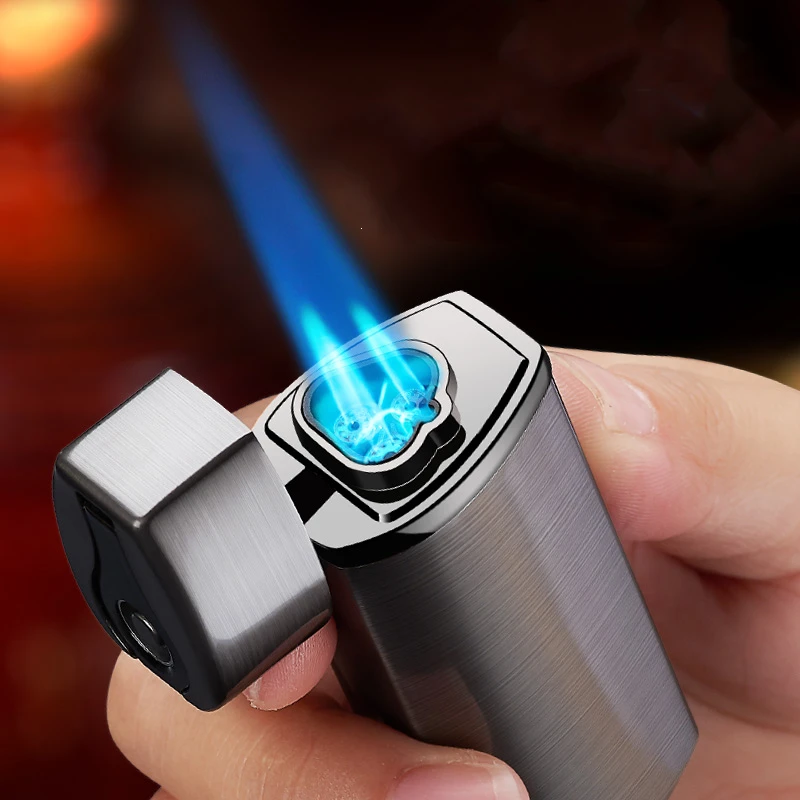 Металлическая турбо-зажигалка USB 3 Jet Torch, мощные Ветрозащитные Видимые газовые зажигалки С резаком для сигар, светодиодный индикатор питания, прикуриватель для сигар2