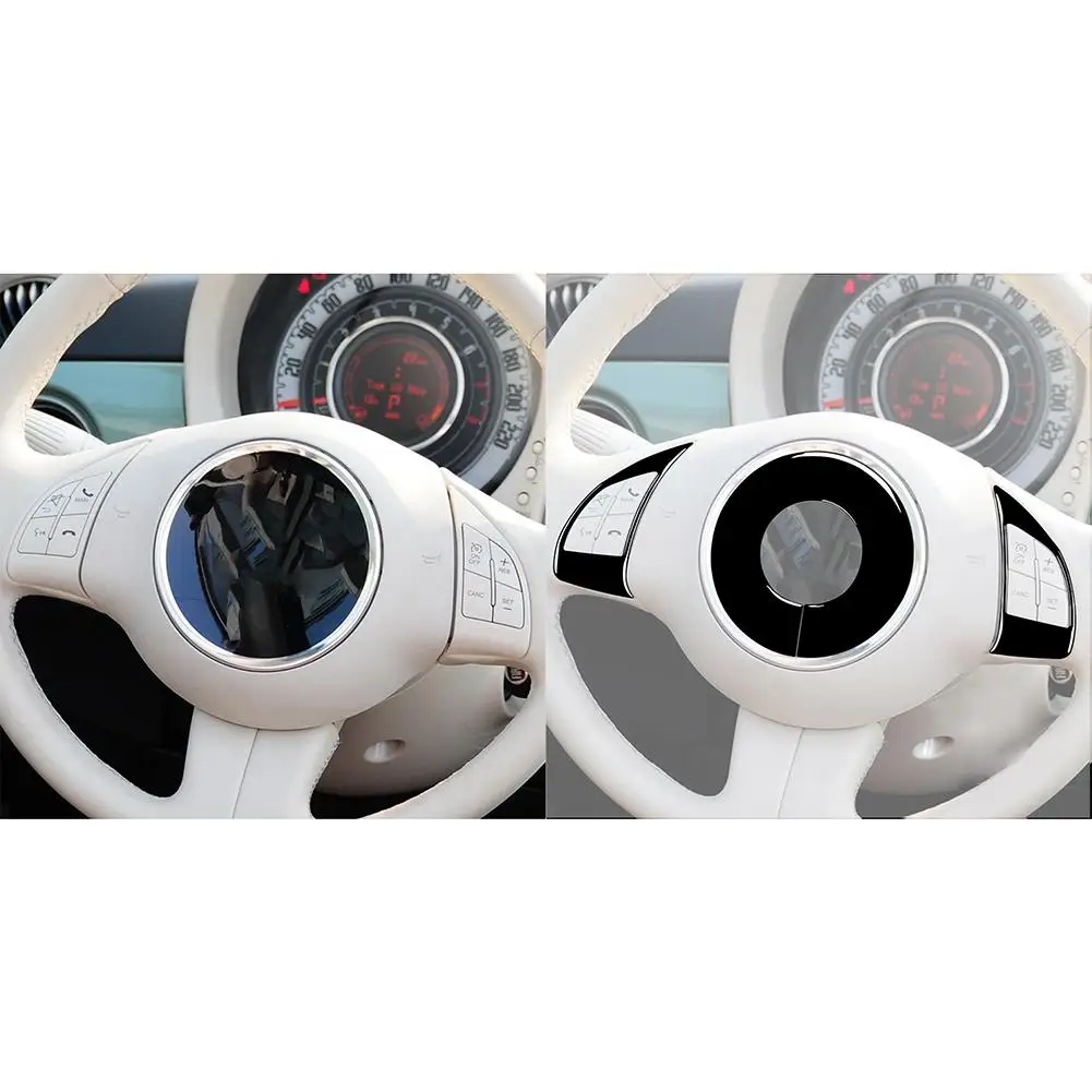Набор наклеек для салона автомобиля Рулевое колесо Панель кондиционера Глянцевая Черная Авто Наклейка Аксессуары для Fiat 5002
