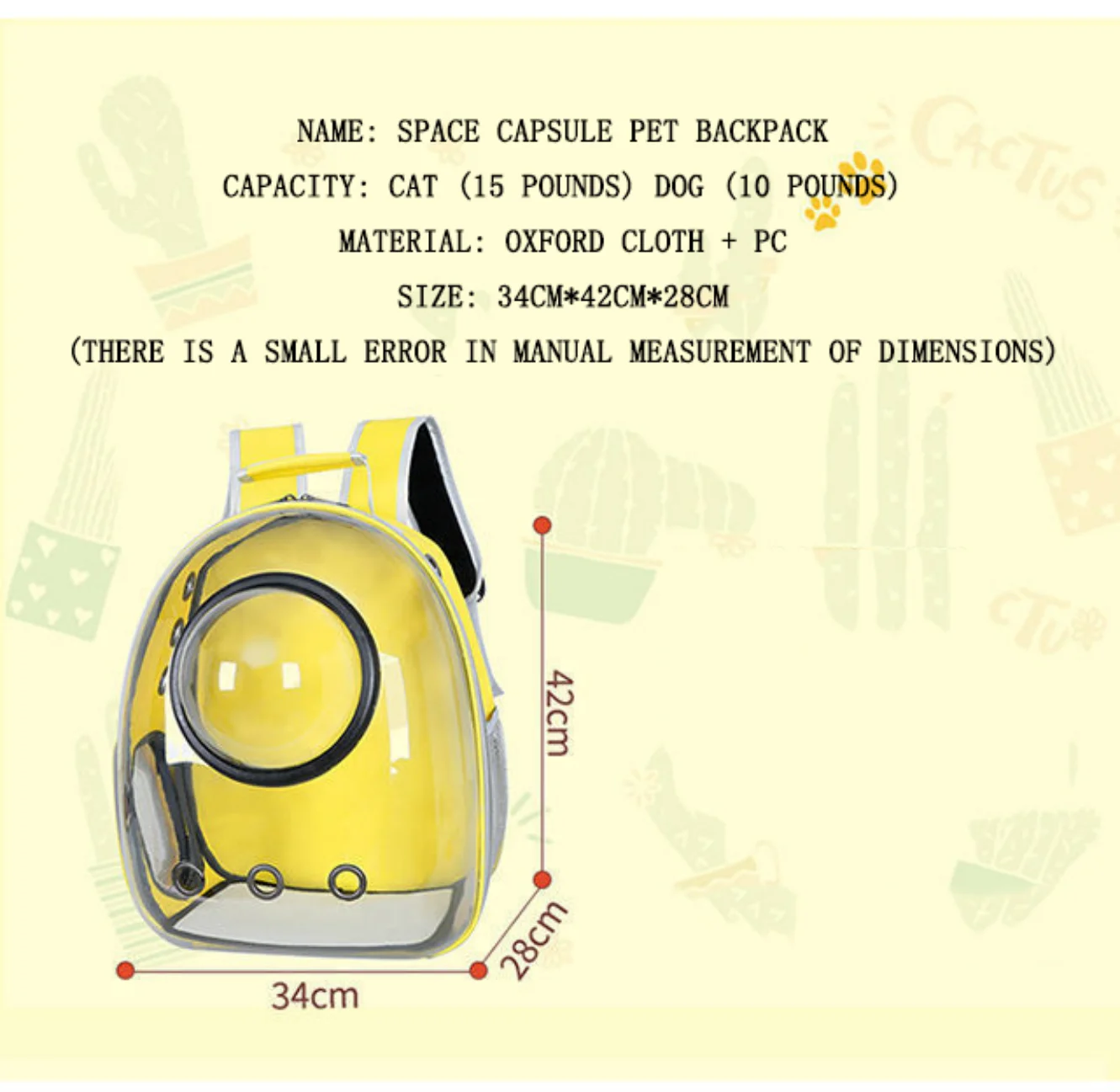 Рюкзак для домашних животных Space Capsule Cat Go Out, Переносной Прозрачный рюкзак для переноски через плечо, Товары для домашних животных2