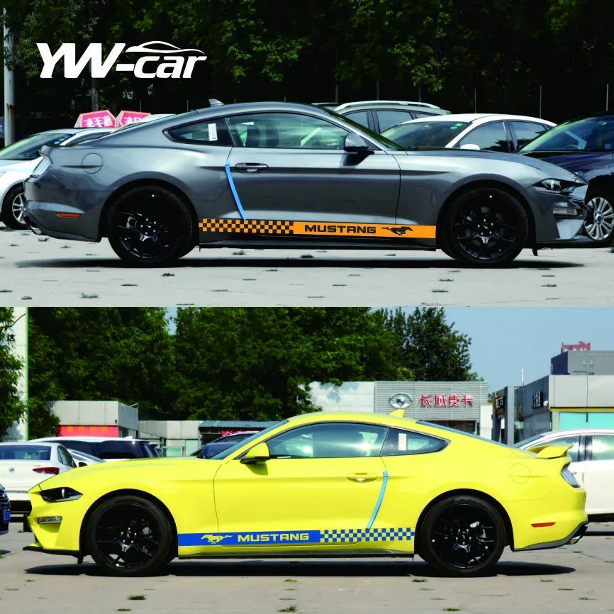 2 шт Боковая наклейка автомобиля Виниловые наклейки в полоску, обертывания, наклейки для кузова, стайлинг автомобиля для Ford Mustang3