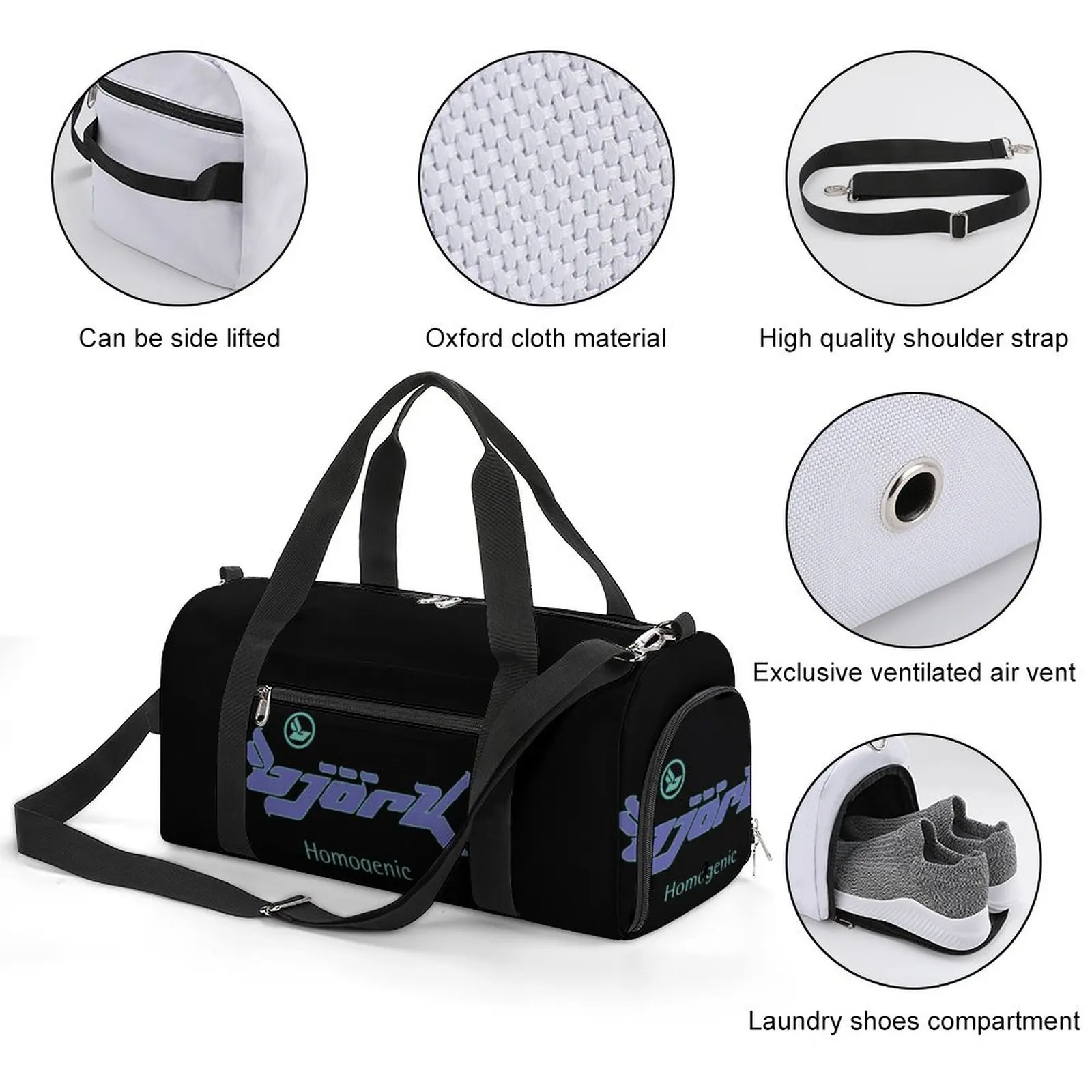 Графический Однородный логотип Bjork, спортивная сумка для путешествий, спортивные сумки для тренировок, дизайн пары, Большая графическая сумка для фитнеса, Оксфордские сумки3