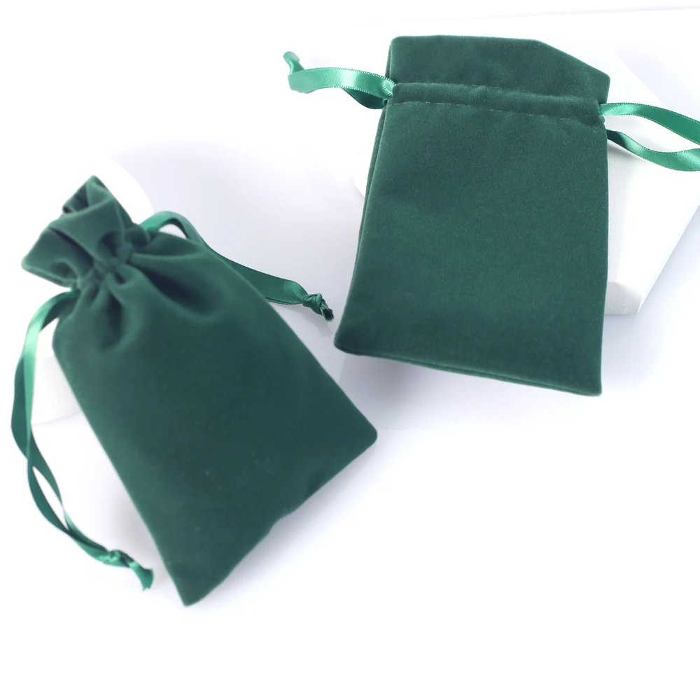 Зеленые Бархатные Подарочные пакеты 8x10cm 9x12cm 10x15cm 13x17cm 18x30cm Мешок для упаковки Парфюмерных Свечей Косметический Макияж На Шнурке3