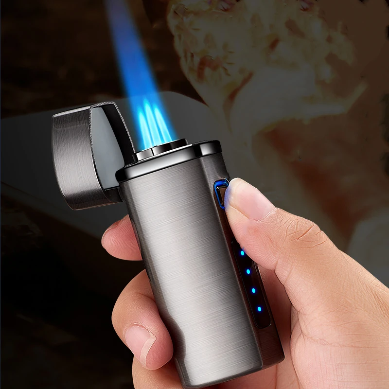 Металлическая турбо-зажигалка USB 3 Jet Torch, мощные Ветрозащитные Видимые газовые зажигалки С резаком для сигар, светодиодный индикатор питания, прикуриватель для сигар3