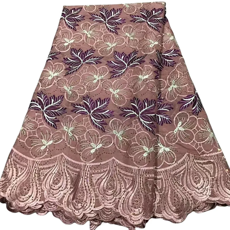 Модное Розовое сухое кружево с вышивкой из африканского хлопка, высококачественное швейцарское вуалевое кружево с камнями для женских свадебных платьев 2P2423