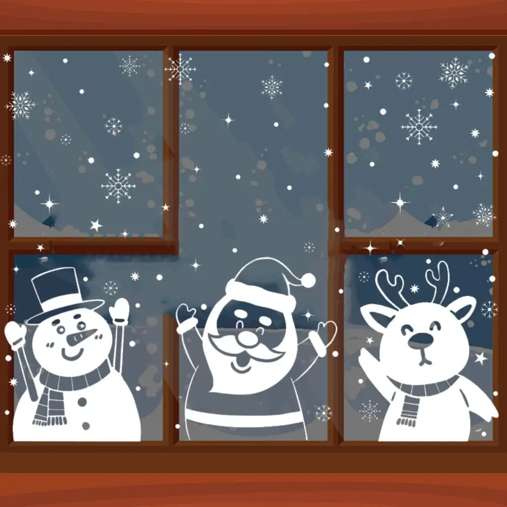 Мультфильм Санта Клаус Снеговик Лось Наклейки На Окно Рождественская Снежинка Электростатическая Наклейка На Стену Для Домашнего Новогоднего Украшения3