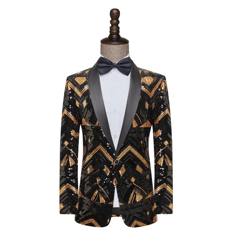 Новое мужское пальто, блейзер с черными золотыми блестками, платье для выступления на свадьбе в ночном клубе (только куртка)3