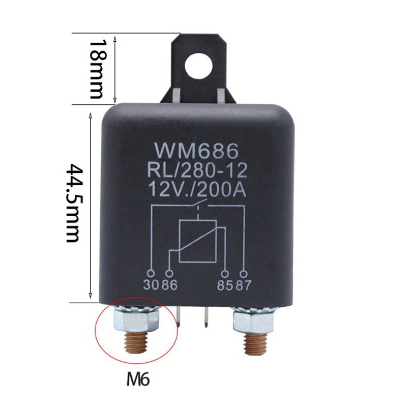 Реле изоляции аккумулятора 12V 4-контактный WM686 Пусковое реле Включения / выключения автомобиля Нормально разомкнутое реле RL / 280 200A3