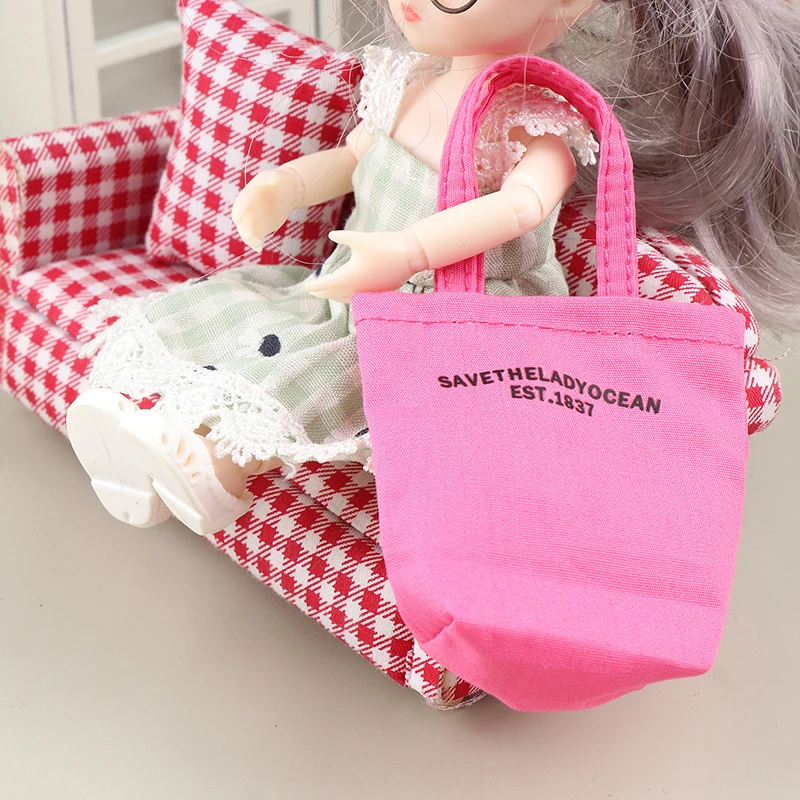1 шт. холщовые сумки с буквенным принтом для кукол, мини-повседневная сумка через плечо, сумочка, игрушки для одевания кукол для 1/6 Куклы, Аксессуары для декора4