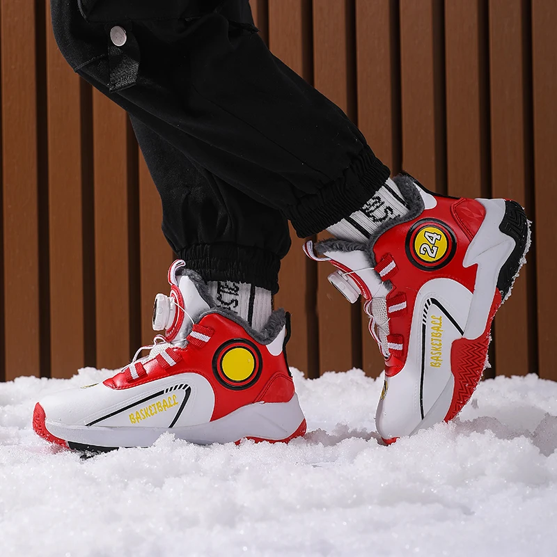 Зимняя детская обувь, кожаная модная детская баскетбольная обувь, плюшевые теплые зимние ботинки для мальчиков, зимние ботильоны для занятий спортом на открытом воздухе4