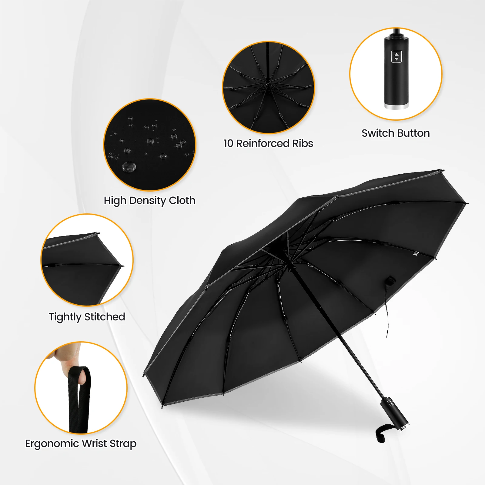 Зонт с 10 ребрами наклона, автоматический зонт со светоотражающей полосой, ветрозащитный, перевернутый Складной зонт, переносной зонт вверх дном.4