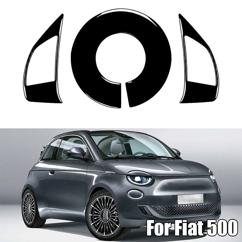 Набор наклеек для салона автомобиля Рулевое колесо Панель кондиционера Глянцевая Черная Авто Наклейка Аксессуары для Fiat 5004