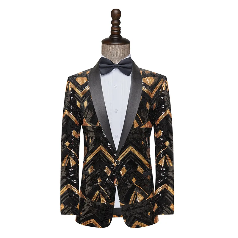 Новое мужское пальто, блейзер с черными золотыми блестками, платье для выступления на свадьбе в ночном клубе (только куртка)4
