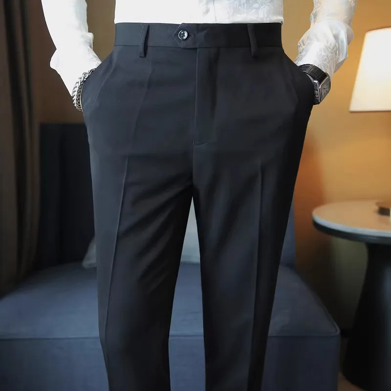 2023 Новые однотонные повседневные брюки с прямой трубкой, трендовые Универсальные брюки для маленьких ног, Высококачественные Модные простые мужские костюмные брюки5